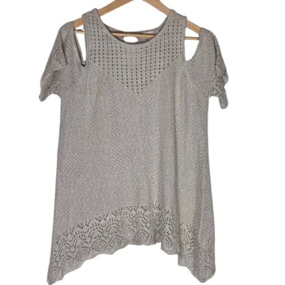 Grunge Luxe Y2k Noir LC Lauren Conrad Womens XL Cold Shoulder Crochet Sweater XL